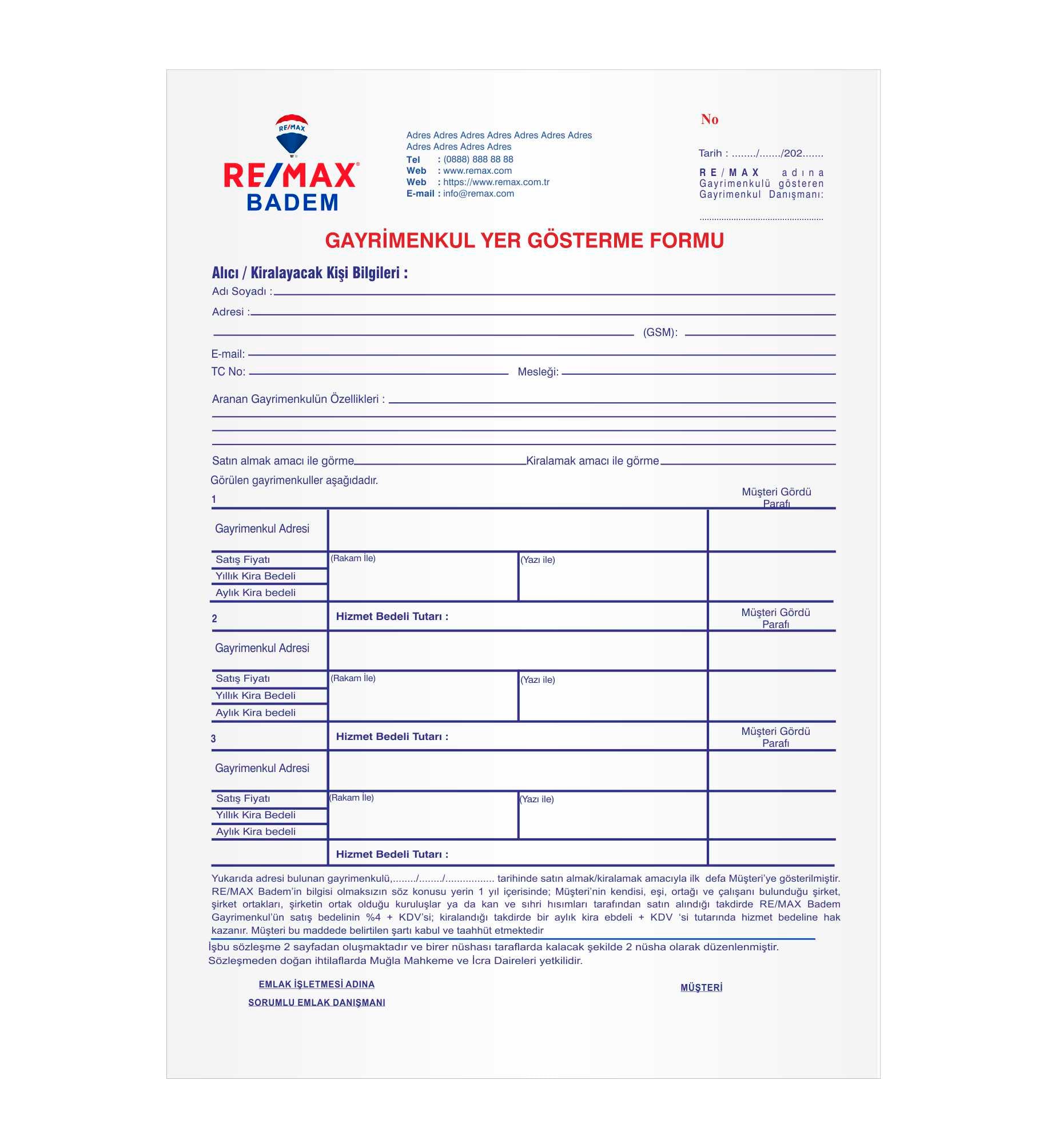 Remax Yer Gösterme Formu